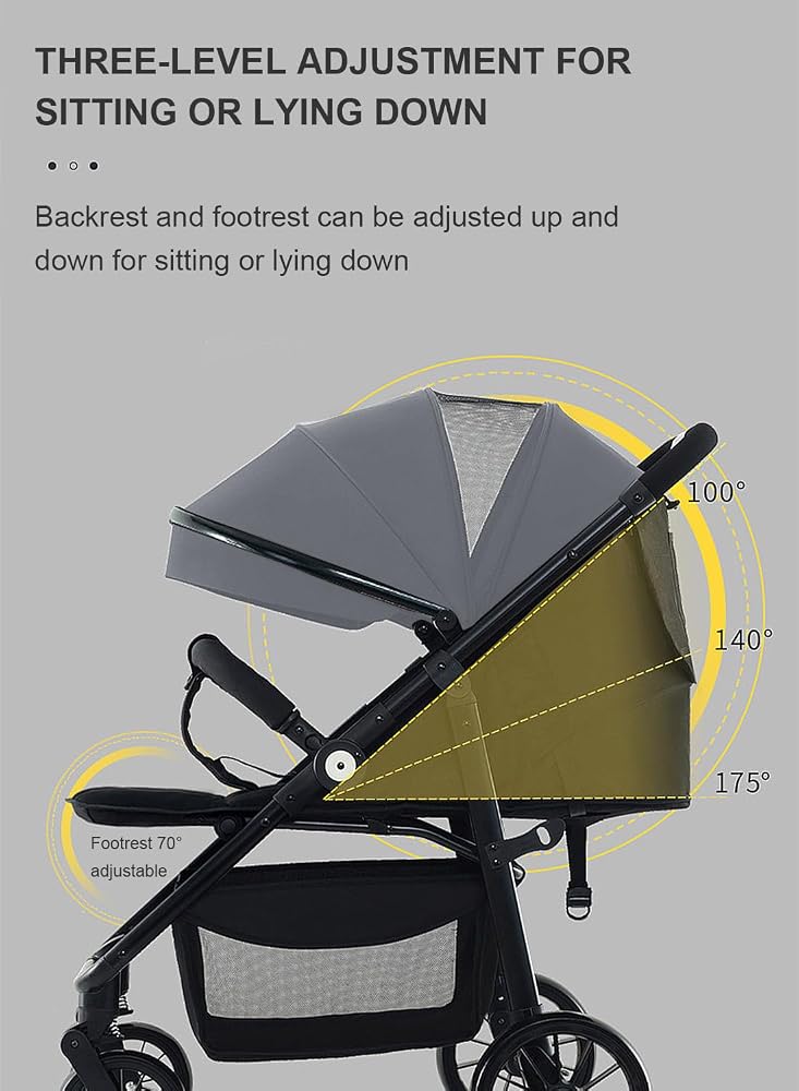 Sharpdo Baby Compact Stroller, Travel System Lightweight Stroller, Easy To Fold,Travel Stroller Pram With Adjustable Footrest, Can Sit And Lie-Grey - Image 4
