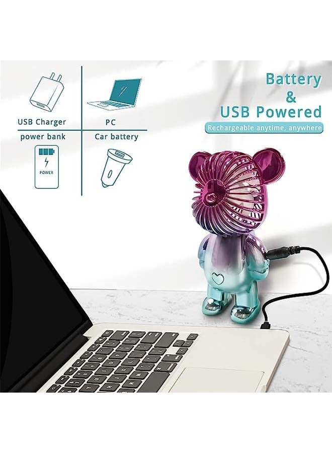 Handheld Fan Portable Fan Mini Hand Held Fan with USB Rechargeable, Colorful Bear Design Fan 3 Speed for Outdoor Travelling or Indoor Office Home - Image 3