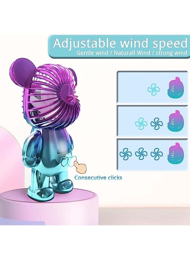 Handheld Fan Portable Fan Mini Hand Held Fan with USB Rechargeable, Colorful Bear Design Fan 3 Speed for Outdoor Travelling or Indoor Office Home - Image 4