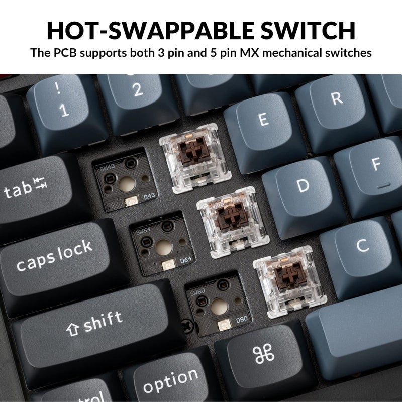 Keychron V6 Wired Custom Mechanical Keyboard, Full-Size QMK/VIA Programmable Macro with Hot-swappable Keychron K Pro Brown Switch Compatible with Mac Windows Linux (Frosted Black-Translucent) - Image 2