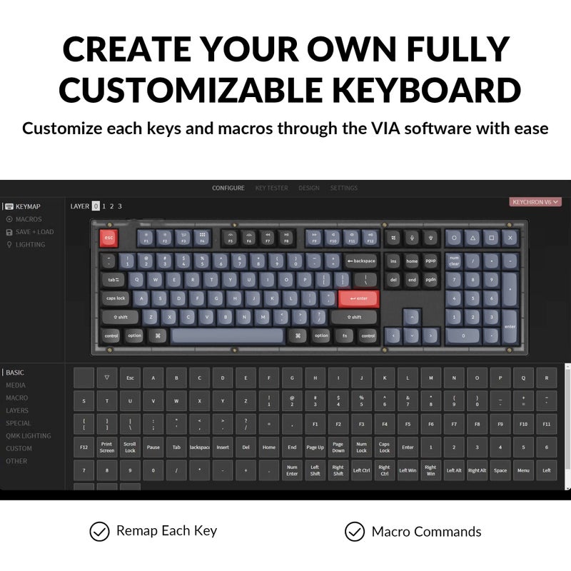 Keychron V6 Wired Custom Mechanical Keyboard, Full-Size QMK/VIA Programmable Macro with Hot-swappable Keychron K Pro Brown Switch Compatible with Mac Windows Linux (Frosted Black-Translucent) - Image 3