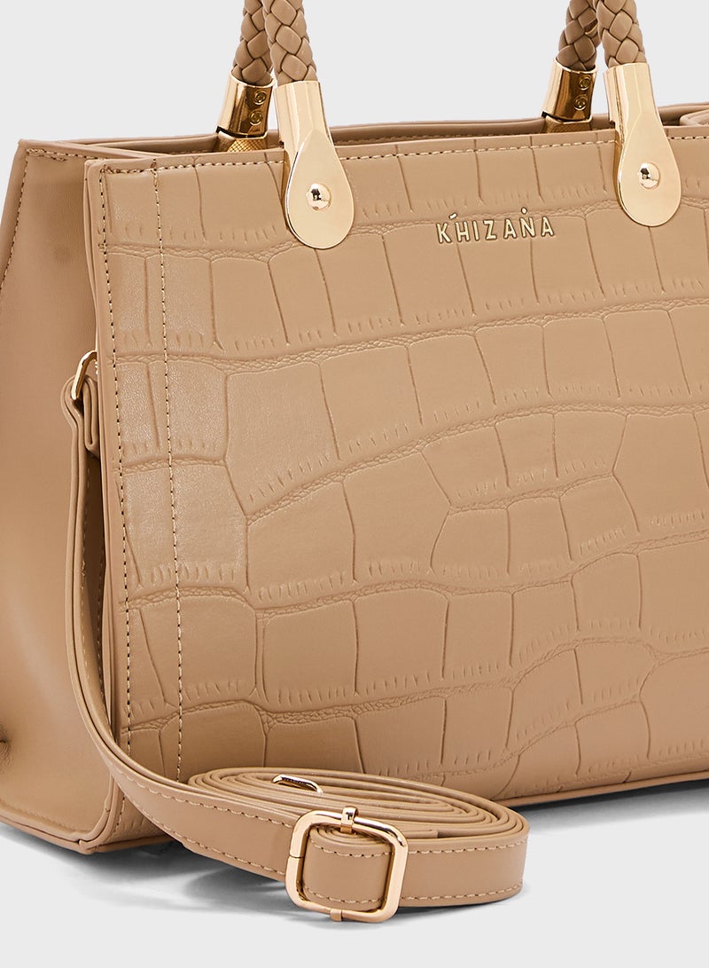 Khizana Croc Print Satchel Bag  - Image 4