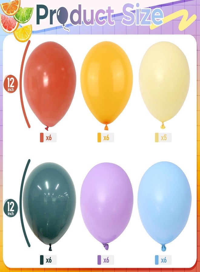 Froova Boho Rainbow Balloon, Retro Dusty Baby Blue Orange Dark Light Yellow Pastel Lavendar Mutilcolor Balloon Assorted Colorful Muted Balloons for Kids Birthday Baby Shower Summer Safari Party Decorations - Image 2