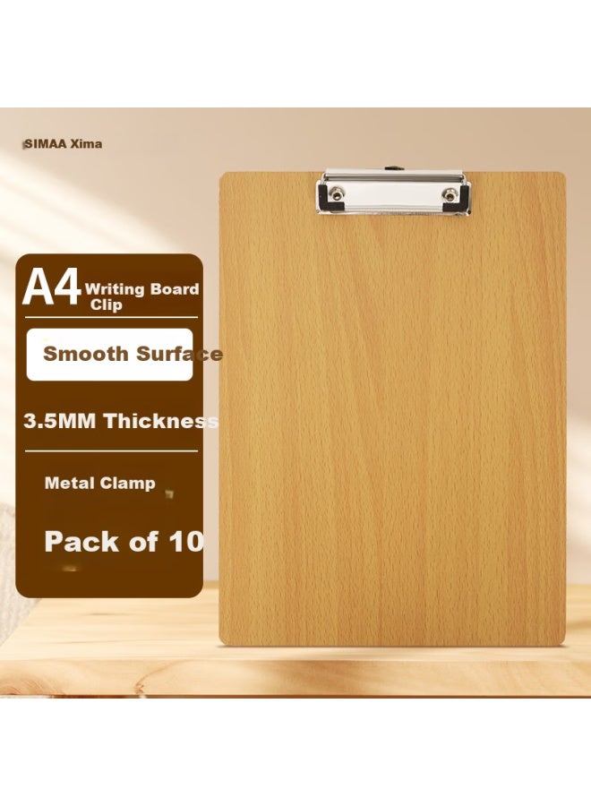 Simaa A4 Wood-textured Writing Clipboard, Metal Strong Clip Writing Pad, Exam Paper Doent Storage Folder, Brown, 10-pack - Image 1