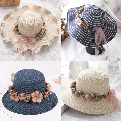 WLBON Flower Crown Headband Wreath Garland Hair Bands Floral Wedding Bridal Hair Hoop Women Leaf Ribbon Party Decoration Headdress Headwear Christmas Handmade Headpiece Hair Accessories 2 Pack Purple - Image 3