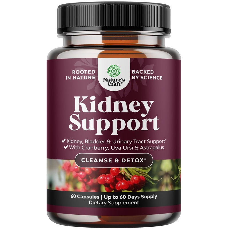 Kidney Support Supplement High Strength Kidney Cleanse Detox Repair Cranberry Extract Capsules with Uva Ursi Stinging Nettle Chanca Piedra Urinary Tract Health Bladder Cleanse 60 Caps
