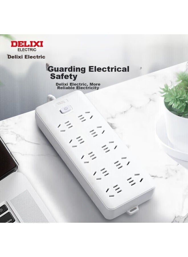 Delixi High-power Protection New National Standard Socket/power Strip/extension Cord/strip/power Bar 10 Outlets With 5-hole Socket, Master Switch, Overload Protection, 3 Meters - Image 4