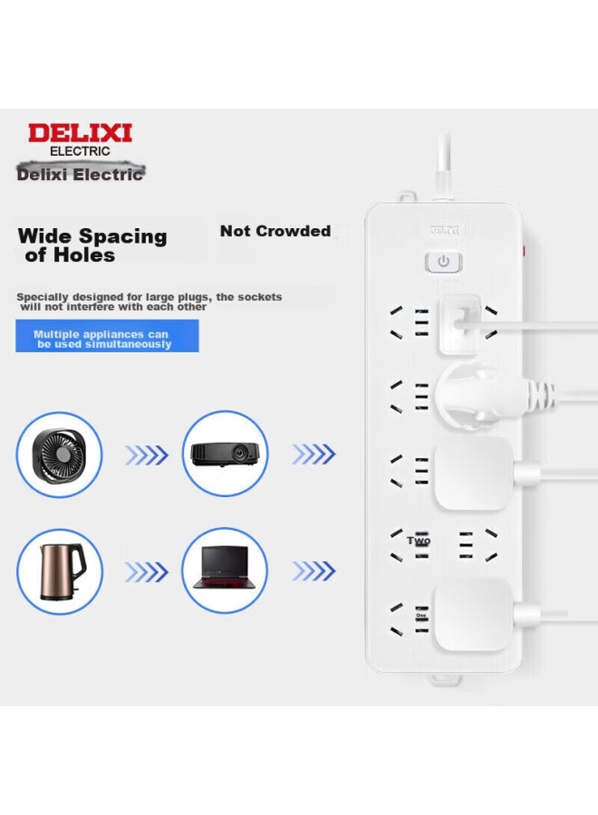Delixi High-power Protection New National Standard Socket/power Strip/extension Cord/strip/power Bar 10 Outlets With 5-hole Socket, Master Switch, Overload Protection, 3 Meters - Image 3