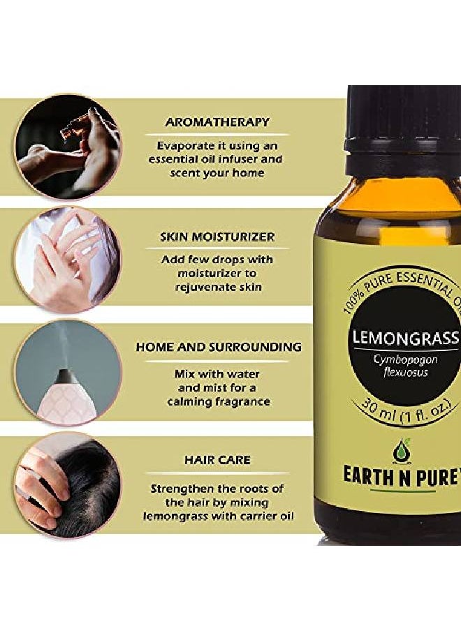 Earth N Pure Lemongrass Essential Oil 100% Pure Undiluted l And Therapeutic Grade With Glass Dropper For Relaxation Reduce Stress Anxiety And Nausea(30 Ml)  - Image 3