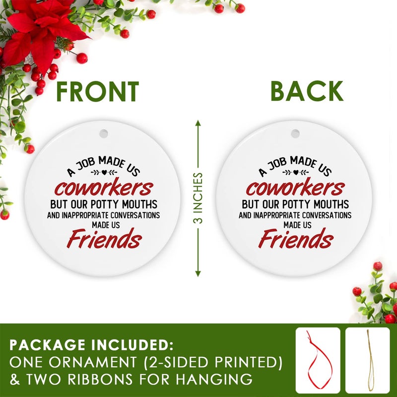 OASSIE 2024 Christmas Ornament Gifts for Coworkers  Friends - Funny Coworker Christmas Ornaments for Women  Friendship Gifts for Work Bestie  Women Friends - Christmas Decorations Ceramic Ornaments - Image 2
