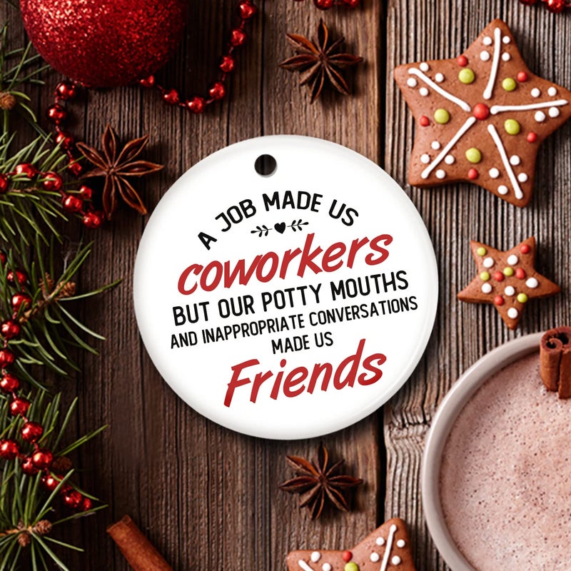 OASSIE 2024 Christmas Ornament Gifts for Coworkers  Friends - Funny Coworker Christmas Ornaments for Women  Friendship Gifts for Work Bestie  Women Friends - Christmas Decorations Ceramic Ornaments - Image 5