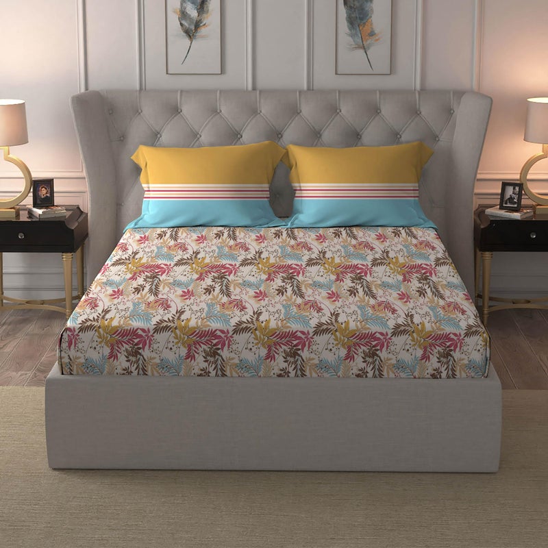 MYTRIDENT Bedsheet for Double Bed, Dusk and Dawn Collection, 1 Queen Size Bedsheet with 2 Pillow Covers, 144TC, 100% Cotton Bedsheet - Firefly Red - Image 1