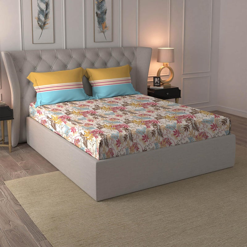 MYTRIDENT Bedsheet for Double Bed, Dusk and Dawn Collection, 1 Queen Size Bedsheet with 2 Pillow Covers, 144TC, 100% Cotton Bedsheet - Firefly Red - Image 2