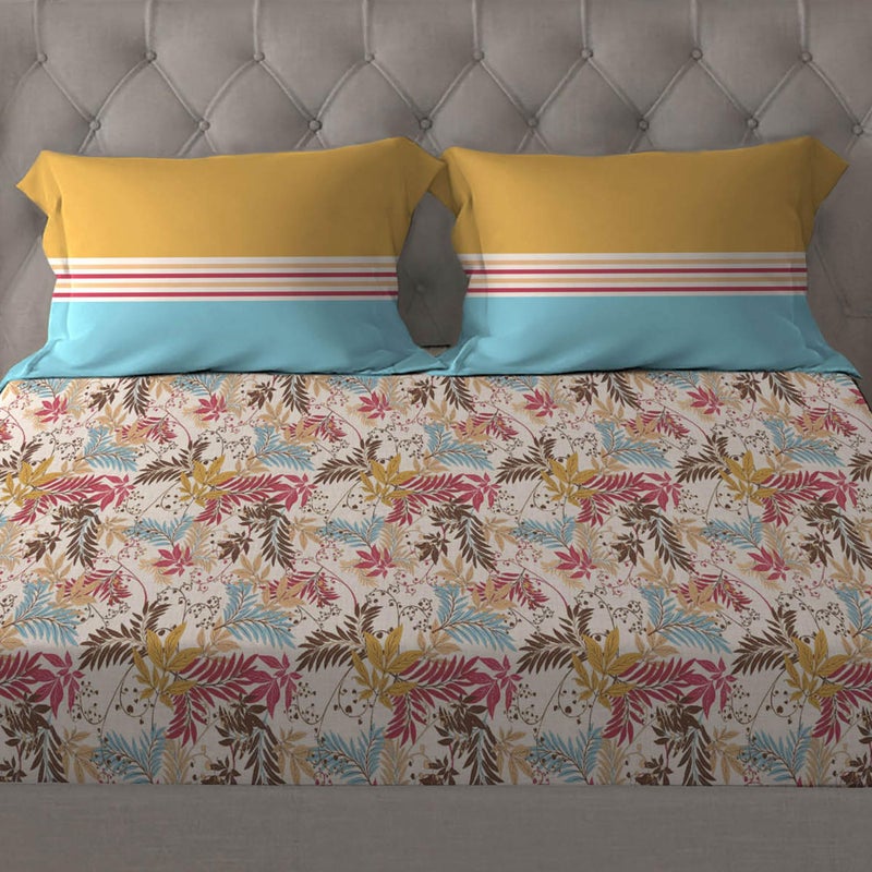 MYTRIDENT Bedsheet for Double Bed, Dusk and Dawn Collection, 1 Queen Size Bedsheet with 2 Pillow Covers, 144TC, 100% Cotton Bedsheet - Firefly Red - Image 3