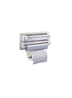 Generic 3-in-1 dispenser for storing and cutting aluminum foil, plastic wrap (nylon), and kitchen paper towels (roll) 