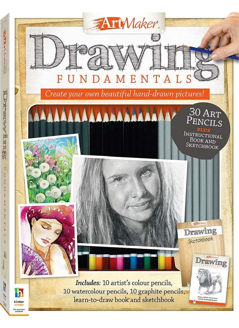 Hinkler - Hinkler Art Maker Drawing Fundamentals Kit includes 30 Art Pencils, Instructional Book And Sketch Book, Complete Drawing Set for Beginners, Ideal for Aspiring Artists, Perfect for Creative Projects - Image 1