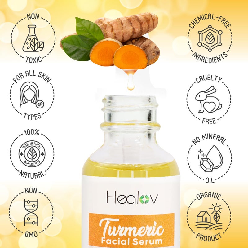 Herblov Turmeric Serum for Face & Body - All Natural Skin Brightening Serum for Spots - Turmeric Facial Repair Cleanses Skin, Fights Acne - Pure Oil Skincare for All Types - Image 3