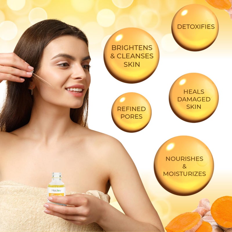 Herblov Turmeric Serum for Face & Body - All Natural Skin Brightening Serum for Spots - Turmeric Facial Repair Cleanses Skin, Fights Acne - Pure Oil Skincare for All Types - Image 2