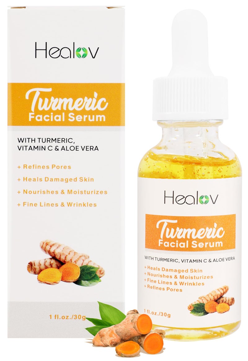 Herblov Turmeric Serum for Face & Body - All Natural Skin Brightening Serum for Spots - Turmeric Facial Repair Cleanses Skin, Fights Acne - Pure Oil Skincare for All Types - Image 1