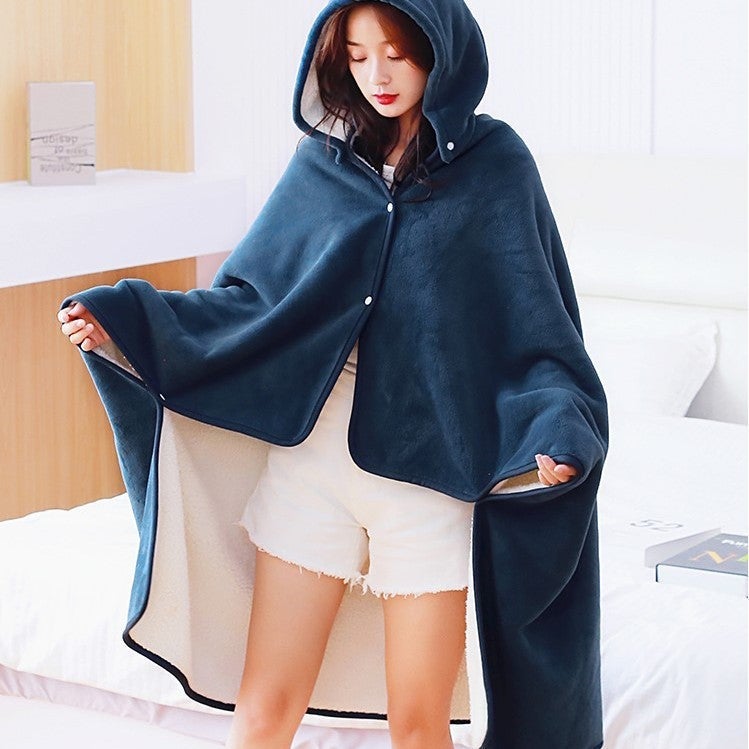 Double-Layer Shawl Blanket, Thickened Cape-Style Shawl Blanket, Single-Layer Enlarged Waist And Shoulder Protection Cape Blanket, Warm Blanket - Image 1