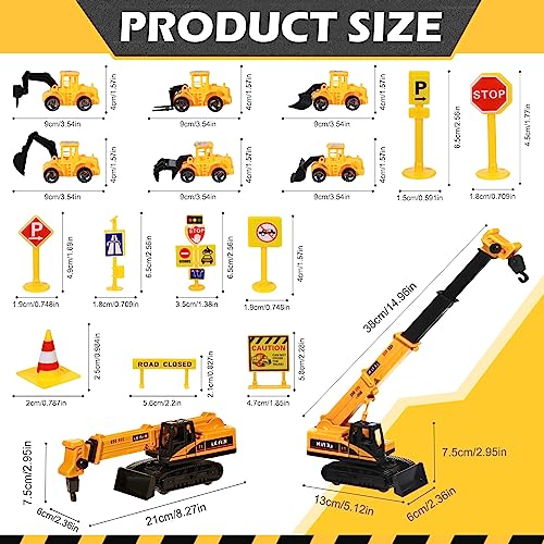 RAYNAG 16 Pieces Construction Cake Topper Vehicles Cake Decoration Set Construction Birthday Party Supplies Large Crane Excavator Traffic Road Sign Cake Topper for Birthday Party Supplies Favours - Image 3