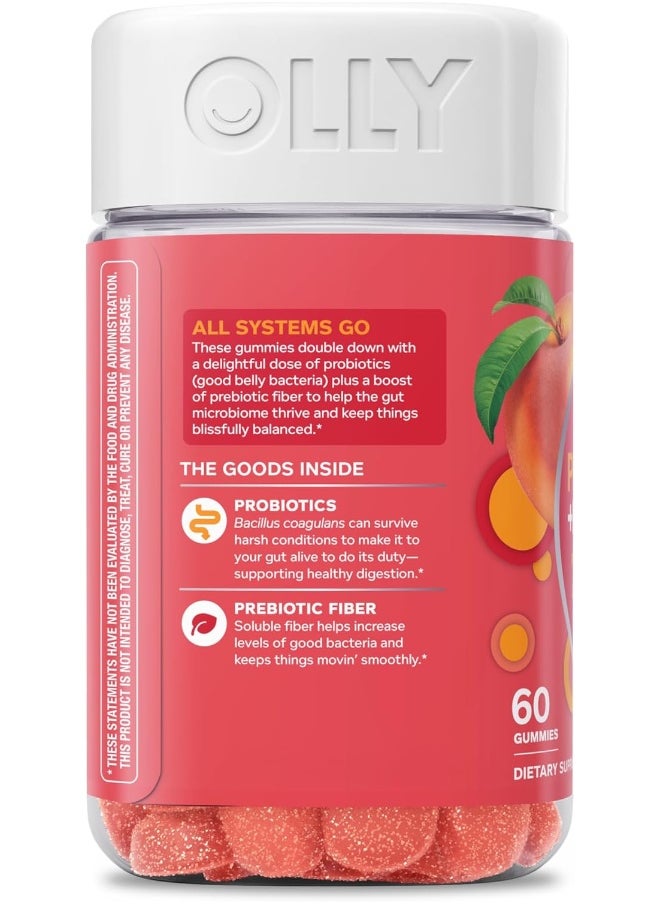 OLLY - OLLY Probiotic + Prebiotic Gummy, Digestive Support and Gut Health, 500 Million CFUs, Fiber, Adult Chewable Supplement for Men and Women, Peach, 30 Day Supply - 60 Count - Image 1