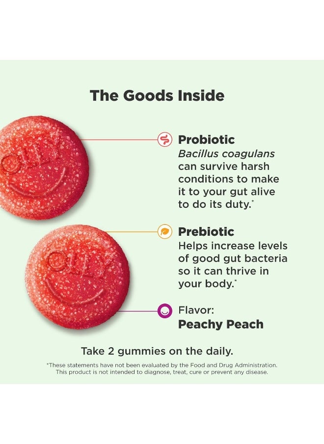OLLY - OLLY Probiotic + Prebiotic Gummy, Digestive Support and Gut Health, 500 Million CFUs, Fiber, Adult Chewable Supplement for Men and Women, Peach, 30 Day Supply - 60 Count - Image 1