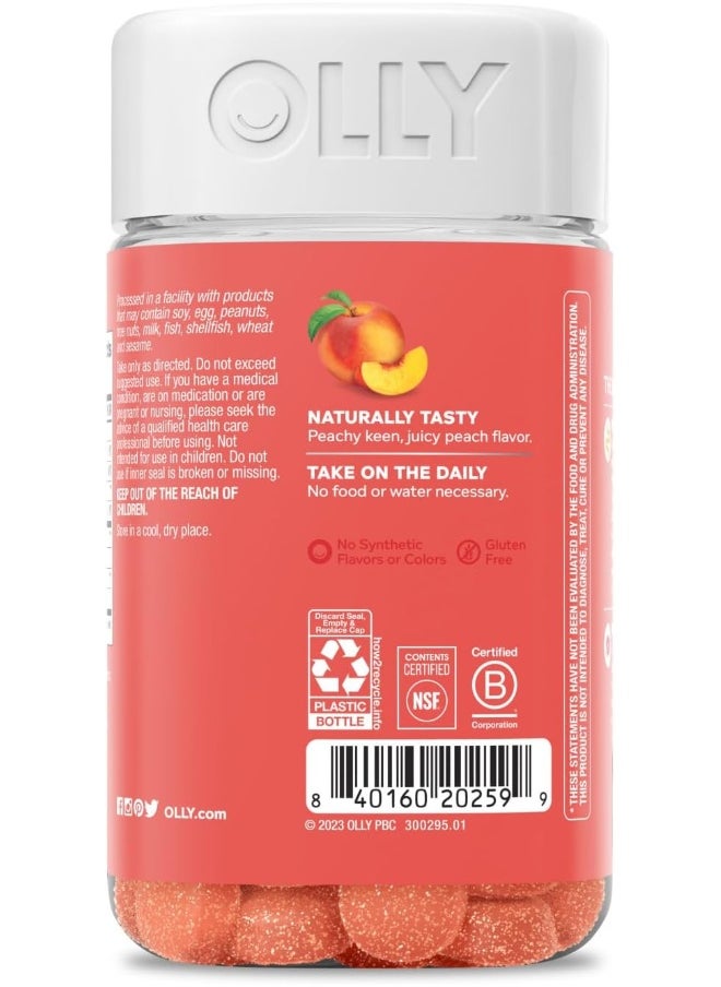 OLLY - OLLY Probiotic + Prebiotic Gummy, Digestive Support and Gut Health, 500 Million CFUs, Fiber, Adult Chewable Supplement for Men and Women, Peach, 30 Day Supply - 60 Count - Image 1