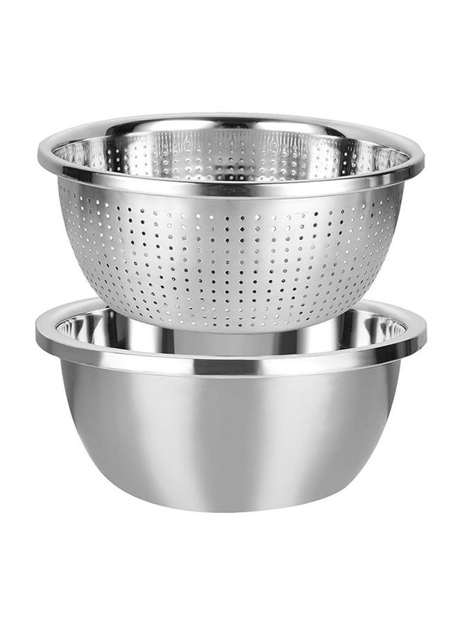 Snevad Stainless Steel Rice Washing Bowl & Mixing Bowls Heavy Duty Kitchen Strainer, Washer Basin for Rice, Vegetable, Fruits, Pasta Mixing, Food Washing Dishwasher Safe Micro-Perforated Colander - Image 1