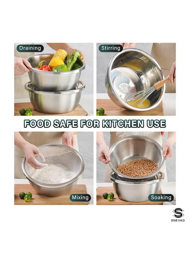 Snevad Stainless Steel Rice Washing Bowl & Mixing Bowls Heavy Duty Kitchen Strainer, Washer Basin for Rice, Vegetable, Fruits, Pasta Mixing, Food Washing Dishwasher Safe Micro-Perforated Colander - Image 3