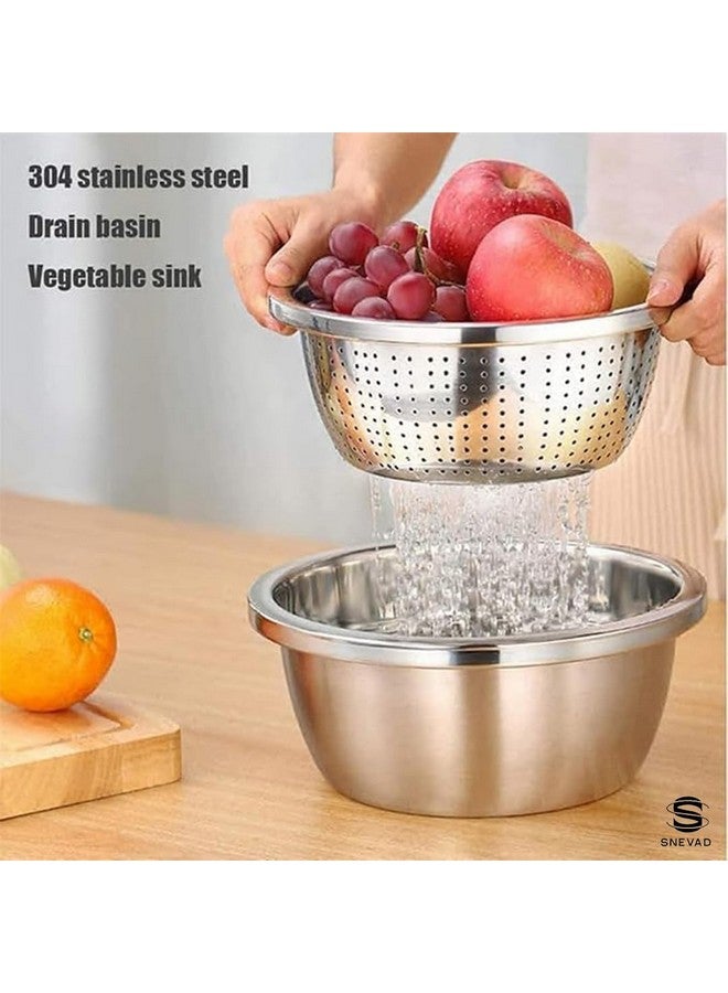 Snevad Stainless Steel Rice Washing Bowl & Mixing Bowls Heavy Duty Kitchen Strainer, Washer Basin for Rice, Vegetable, Fruits, Pasta Mixing, Food Washing Dishwasher Safe Micro-Perforated Colander - Image 2