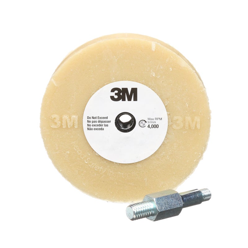 3M Stripe Off Wheel Adhesive Remover Eraser Wheel Removes Decals, Stripes, Vinyl, Tapes and Graphics 4â€ diameter x 5/8â€ thick 3/8-16 threaded mandrel 07498 Pack of 1 - Image 1