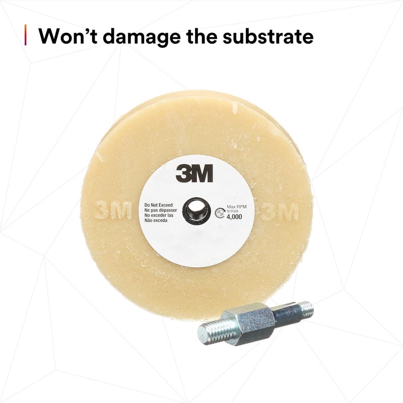 3M Stripe Off Wheel Adhesive Remover Eraser Wheel Removes Decals, Stripes, Vinyl, Tapes and Graphics 4â€ diameter x 5/8â€ thick 3/8-16 threaded mandrel 07498 Pack of 1 - Image 3