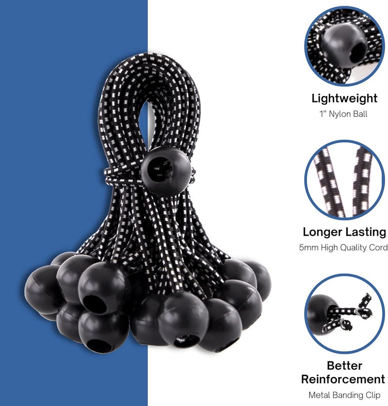 Kotap BB-6B Ball Bungee Cord, Heavy-Duty & Versatile, Indoor & Outdoor, Tarp Tie-Down, Organize & Secure, 6-Inch, Black, 25 Pack - Image 2
