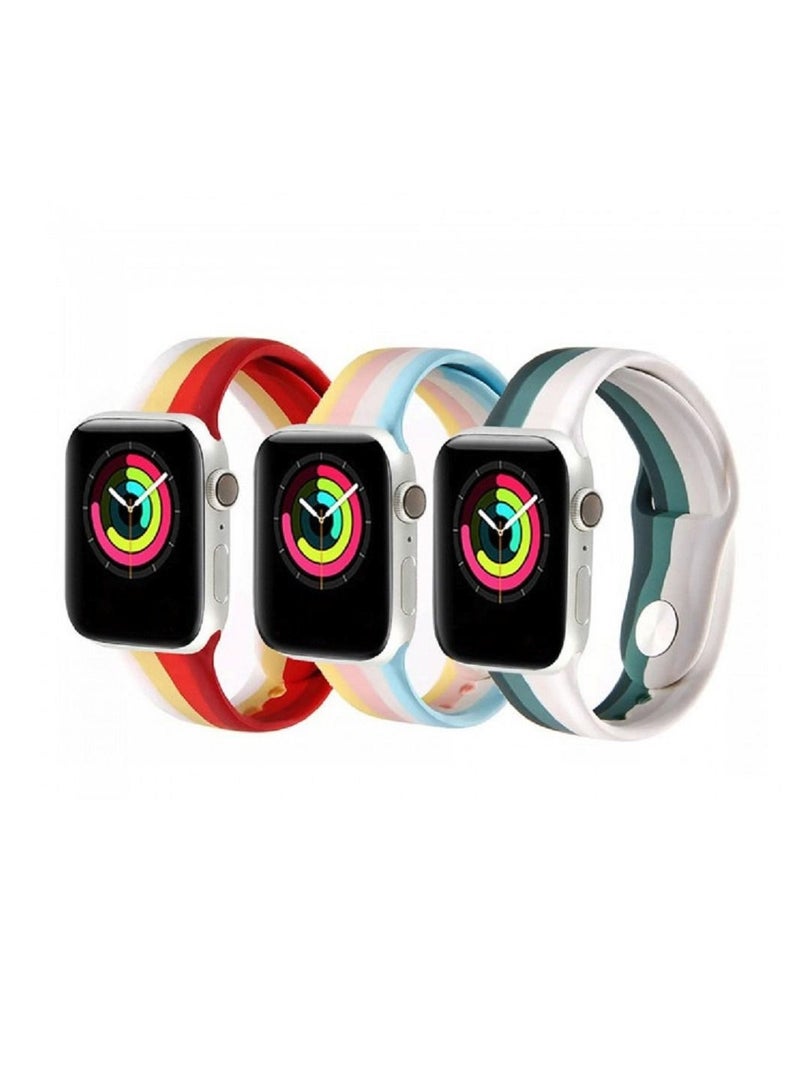 Apple Watch 42mm 44mm 45mm Silicone Replacement Band 3-Pack Rainbow Collection 3