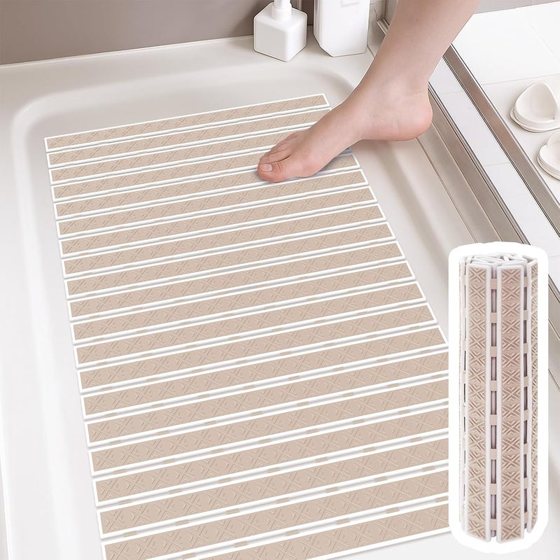 Matace Non Slip Rubber Bathtub & Shower Mat with Suction Cups, Thick Textured Surface, Fast Drain and Upright Drying Design, No Pooling Water for Better Hygiene, 27 x 16 Inch, Beige - Image 1