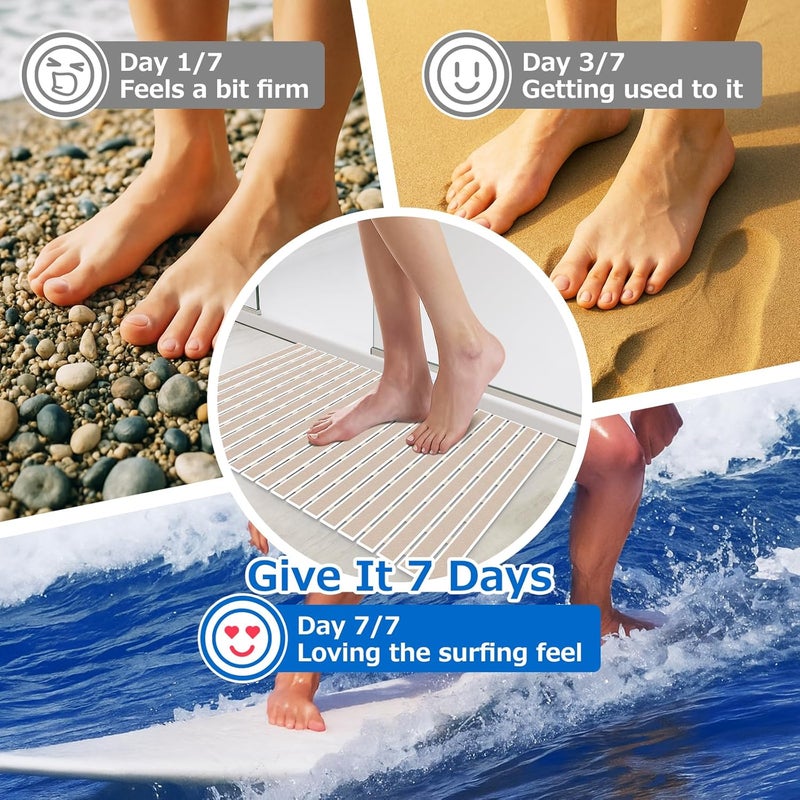 Matace Non Slip Rubber Bathtub & Shower Mat with Suction Cups, Thick Textured Surface, Fast Drain and Upright Drying Design, No Pooling Water for Better Hygiene, 27 x 16 Inch, Beige - Image 5