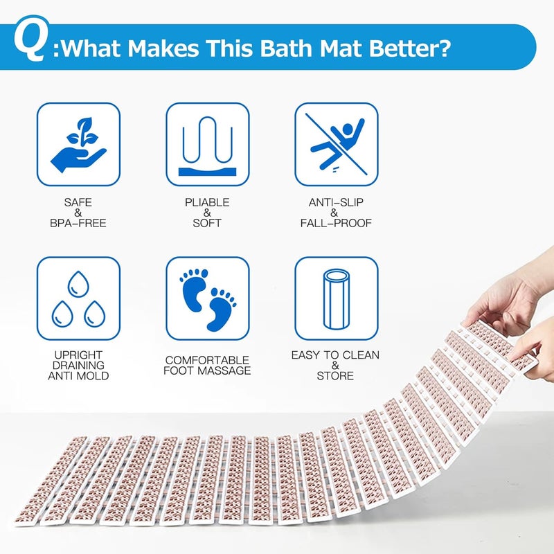 Matace Non Slip Rubber Bathtub & Shower Mat with Suction Cups, Thick Textured Surface, Fast Drain and Upright Drying Design, No Pooling Water for Better Hygiene, 27 x 16 Inch, Beige - Image 2