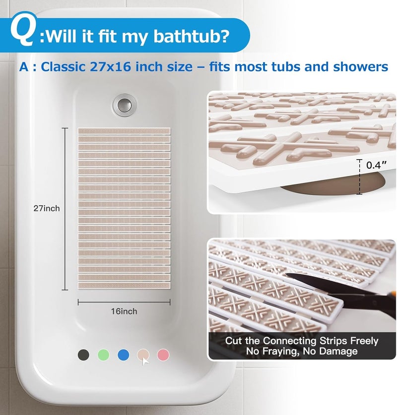 Matace Non Slip Rubber Bathtub & Shower Mat with Suction Cups, Thick Textured Surface, Fast Drain and Upright Drying Design, No Pooling Water for Better Hygiene, 27 x 16 Inch, Beige - Image 4