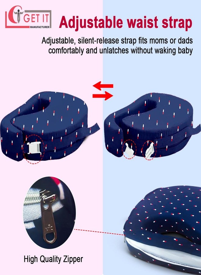 GET IT Premium Breast Feeding Foam Pillow with Detachable Cover | Newborn Nursing |Zip Buckle Adjustment | Support Baby Mom | Upto 2 Years (Navy Blue Print, Foam Extra Large, Polyurethane (PU)) - Image 4