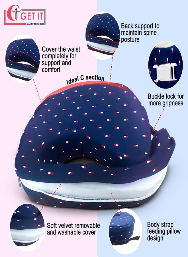 GET IT Premium Breast Feeding Foam Pillow with Detachable Cover | Newborn Nursing |Zip Buckle Adjustment | Support Baby Mom | Upto 2 Years (Navy Blue Print, Foam Extra Large, Polyurethane (PU)) - Image 3