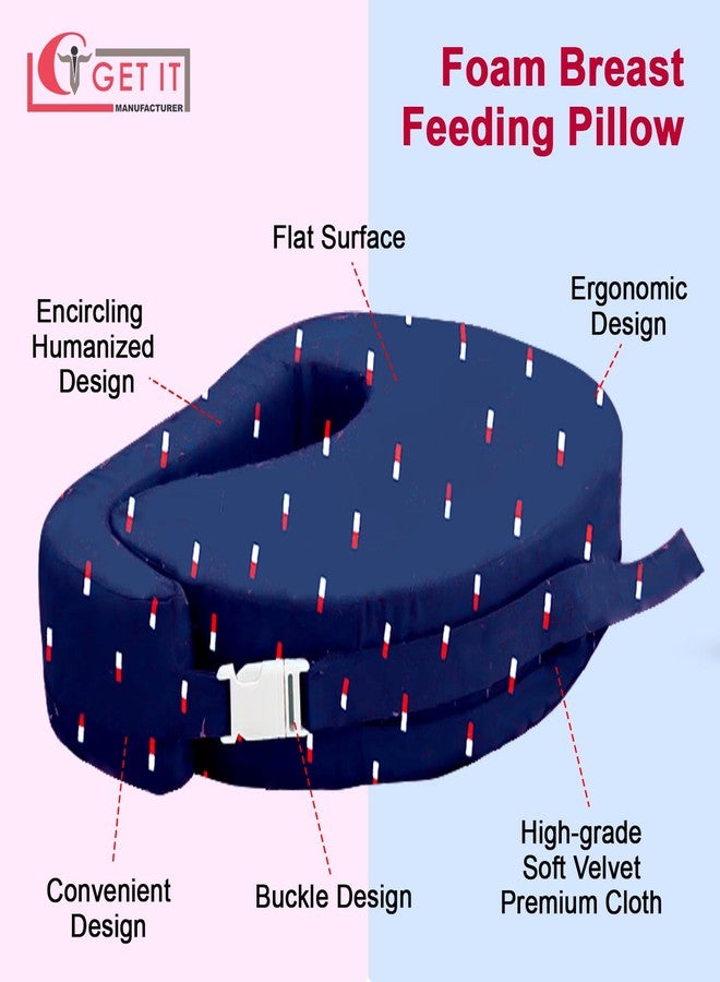 GET IT Premium Breast Feeding Foam Pillow with Detachable Cover | Newborn Nursing |Zip Buckle Adjustment | Support Baby Mom | Upto 2 Years (Navy Blue Print, Foam Extra Large, Polyurethane (PU)) - Image 5