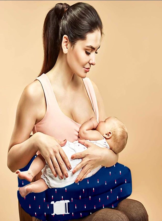 GET IT Premium Breast Feeding Foam Pillow with Detachable Cover | Newborn Nursing |Zip Buckle Adjustment | Support Baby Mom | Upto 2 Years (Navy Blue Print, Foam Extra Large, Polyurethane (PU)) - Image 1