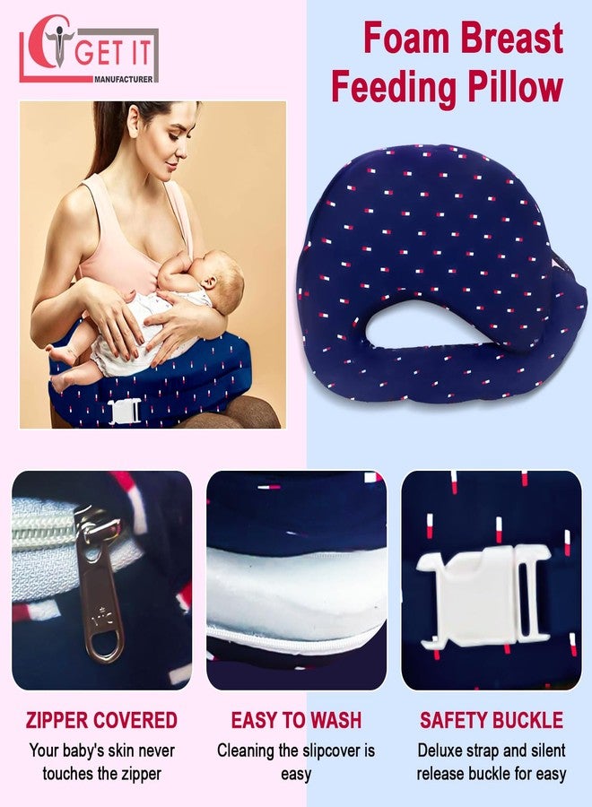 GET IT Premium Breast Feeding Foam Pillow with Detachable Cover | Newborn Nursing |Zip Buckle Adjustment | Support Baby Mom | Upto 2 Years (Navy Blue Print, Foam Extra Large, Polyurethane (PU)) - Image 2