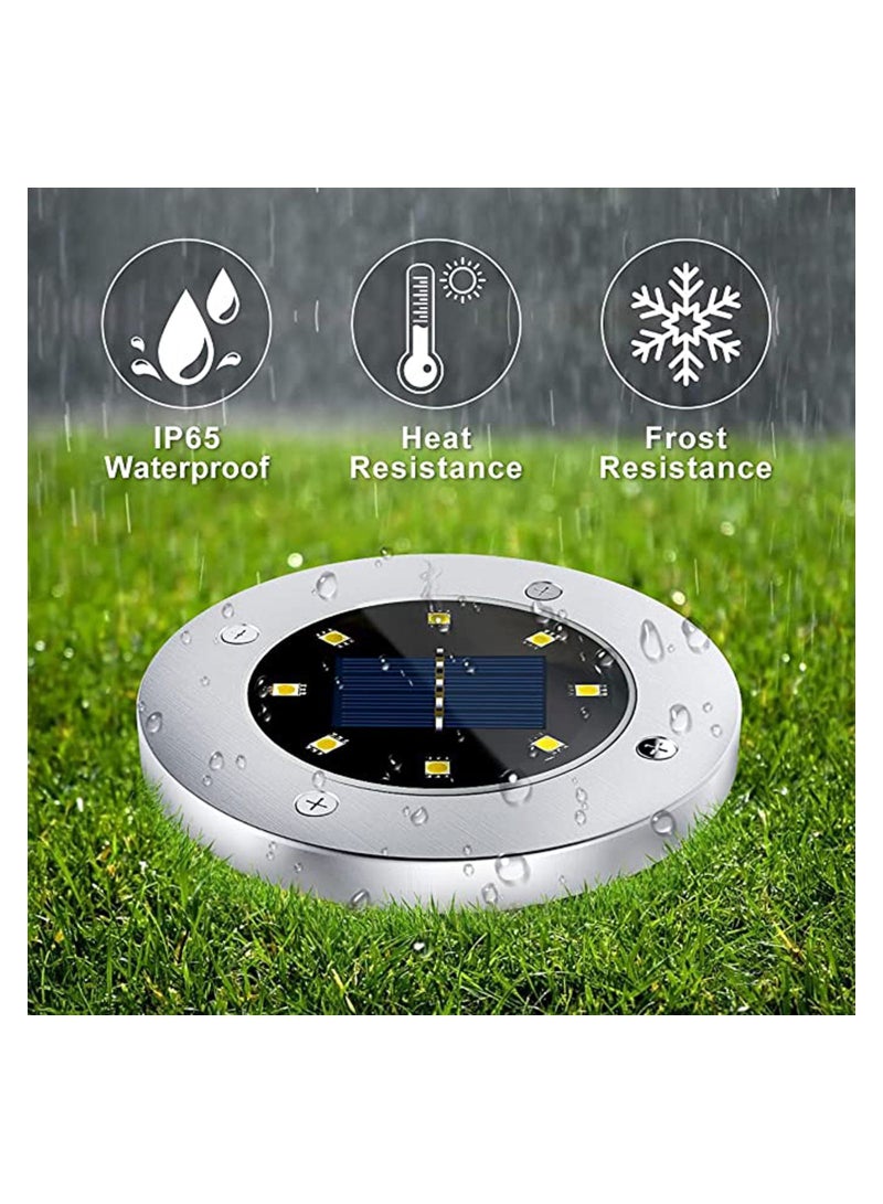 Y&D KASTWAVE Solar Ground Lights 1Pack 8LED Garden Outdoor Waterproof Sidewalk Disk Bright In-Ground Landscape Lighting for Lawn Patio Pathway Yard Steps Deck Walkway Light (Warm White) - Image 4