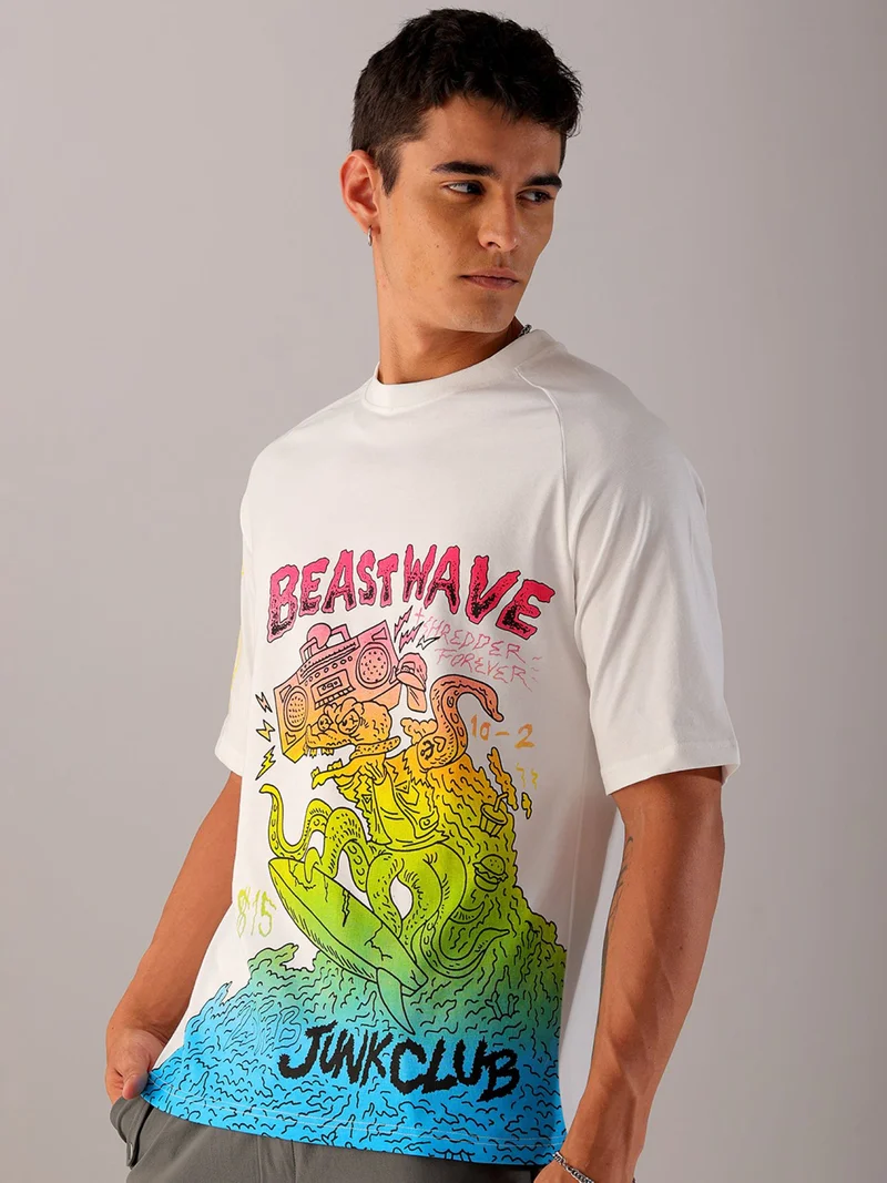 شركة المرآب الهندية Men's Casual Boxy Placement Print Crew Neck Short Sleeve T-Shirt