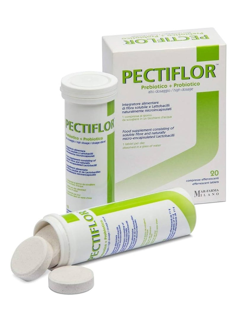 Pectiflor Prebiotic & Probiotic Effervescent Tablets 20’s – Gut Health & Digestive Support Supplement – Restores Intestinal Flora & Improves Digestion