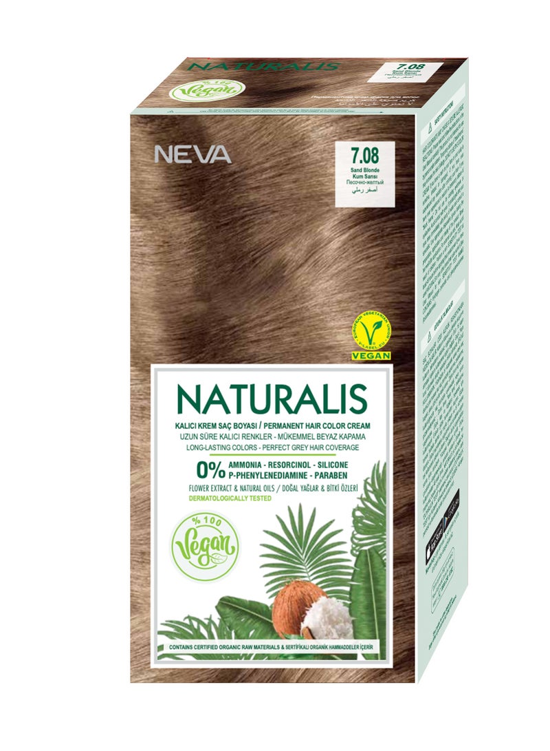 NEVA Naturalis Permanent Hair Color, Vegan,100% Gray Coverage, Organic, No Harmful Chemicals, Ammonia Free, Long-Lasting - SAND BLONDE - 7.08 - Image 1