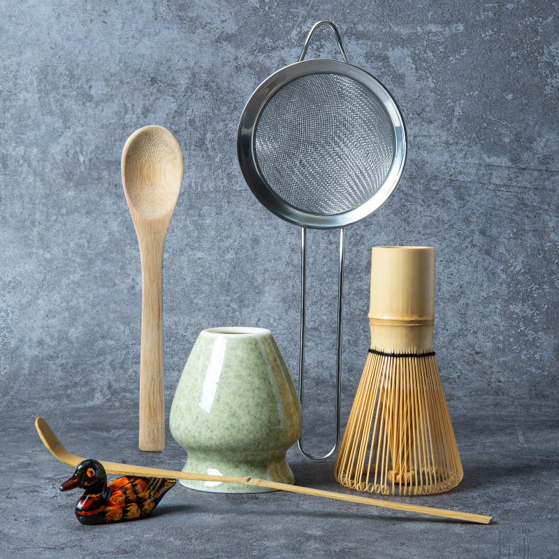 Matcha Whisk Set Matcha Making Kit Whisk Chasen Holder Ceramic Whisk Holder Mottled Green Bamboo Scoop Powder Starter Sifter Spoon Japanese Tea Tools For Ceremony Gift