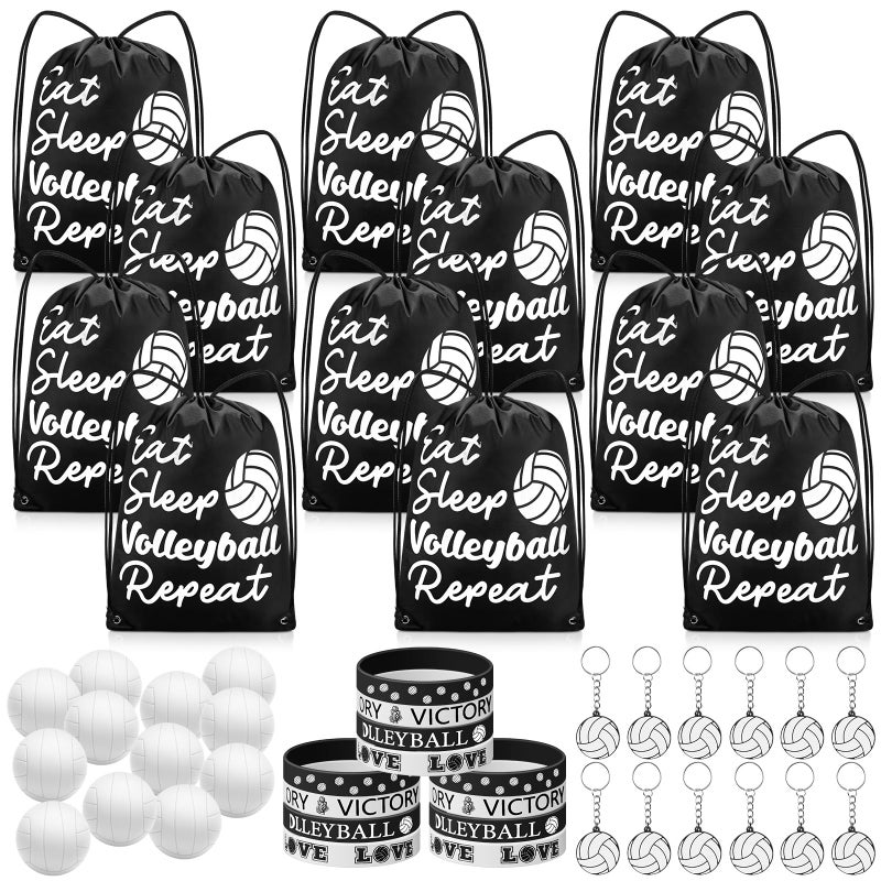 MiniInflat 48 Pcs Volleyball Party Favors for Kids Volleyball Team Gifts Bulk Include 12 Drawstring Bags 12 Keychain 12 Silicone Bracelets 12 Mini Stress Ball for Birthday Sport Supplies Decoration - Image 3
